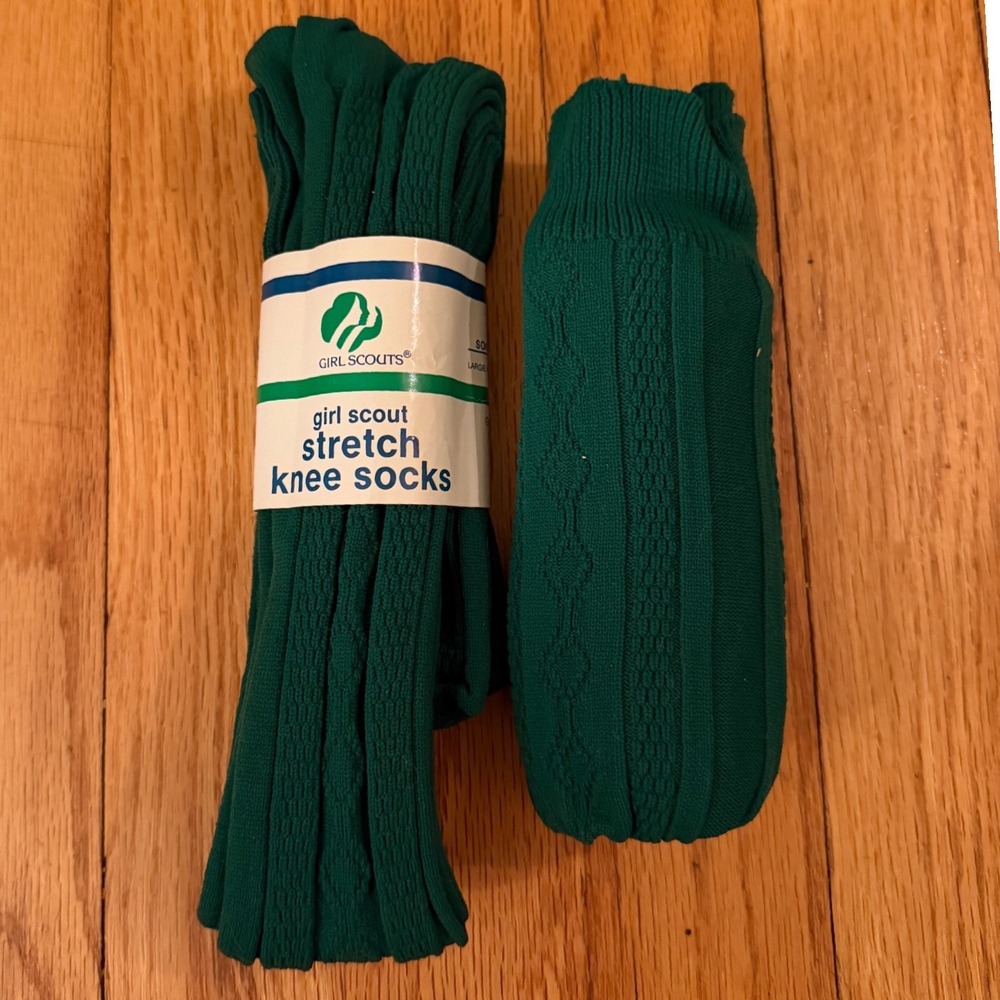 Vtg 1 New Girl Scouts Green Stretch Knee Socks 7-134 Made in USA Shoe Sz 6-9